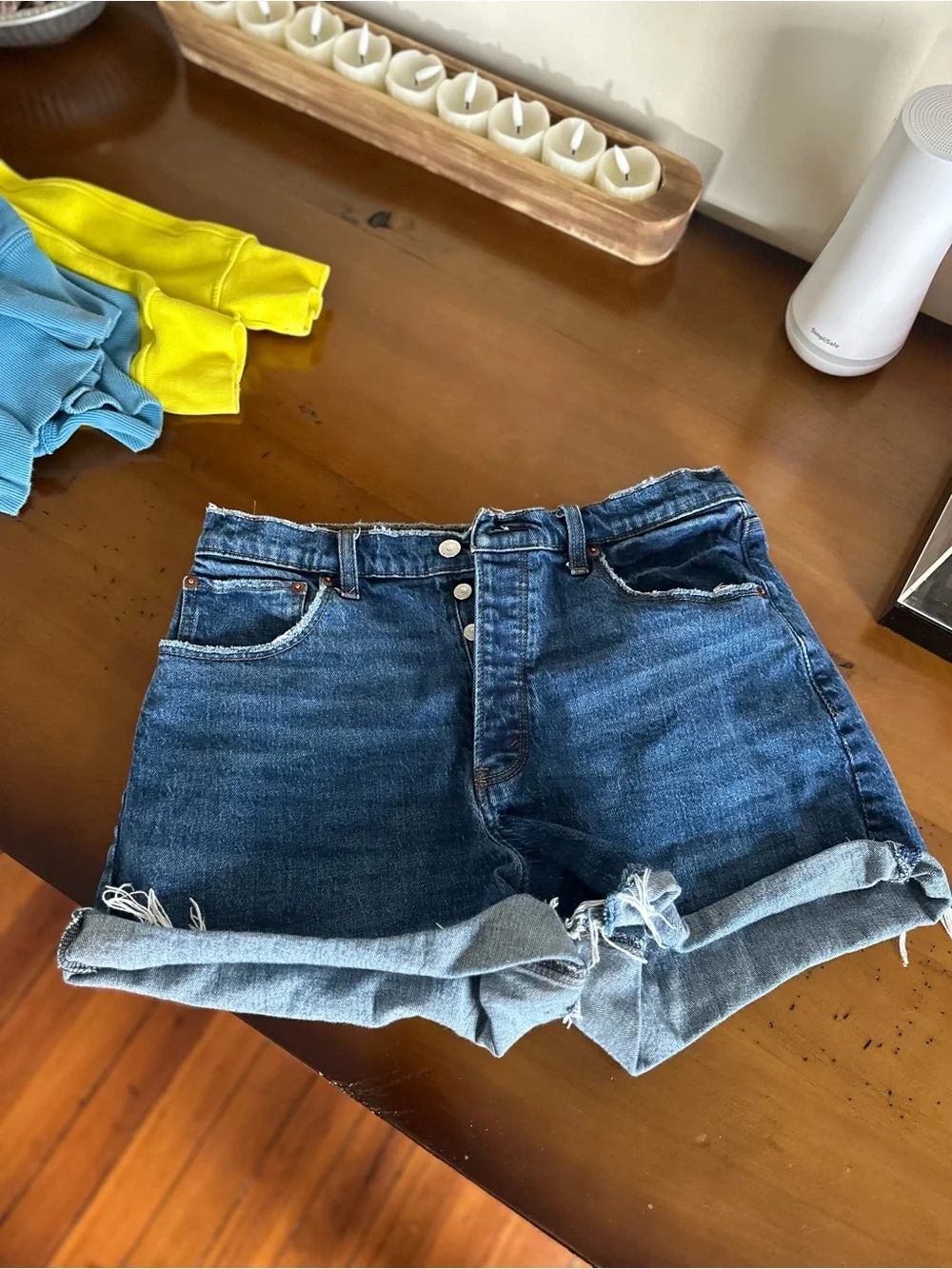 Abercrombie & Fitch Rolled Hem High-Rise Denim Shorts - Blue